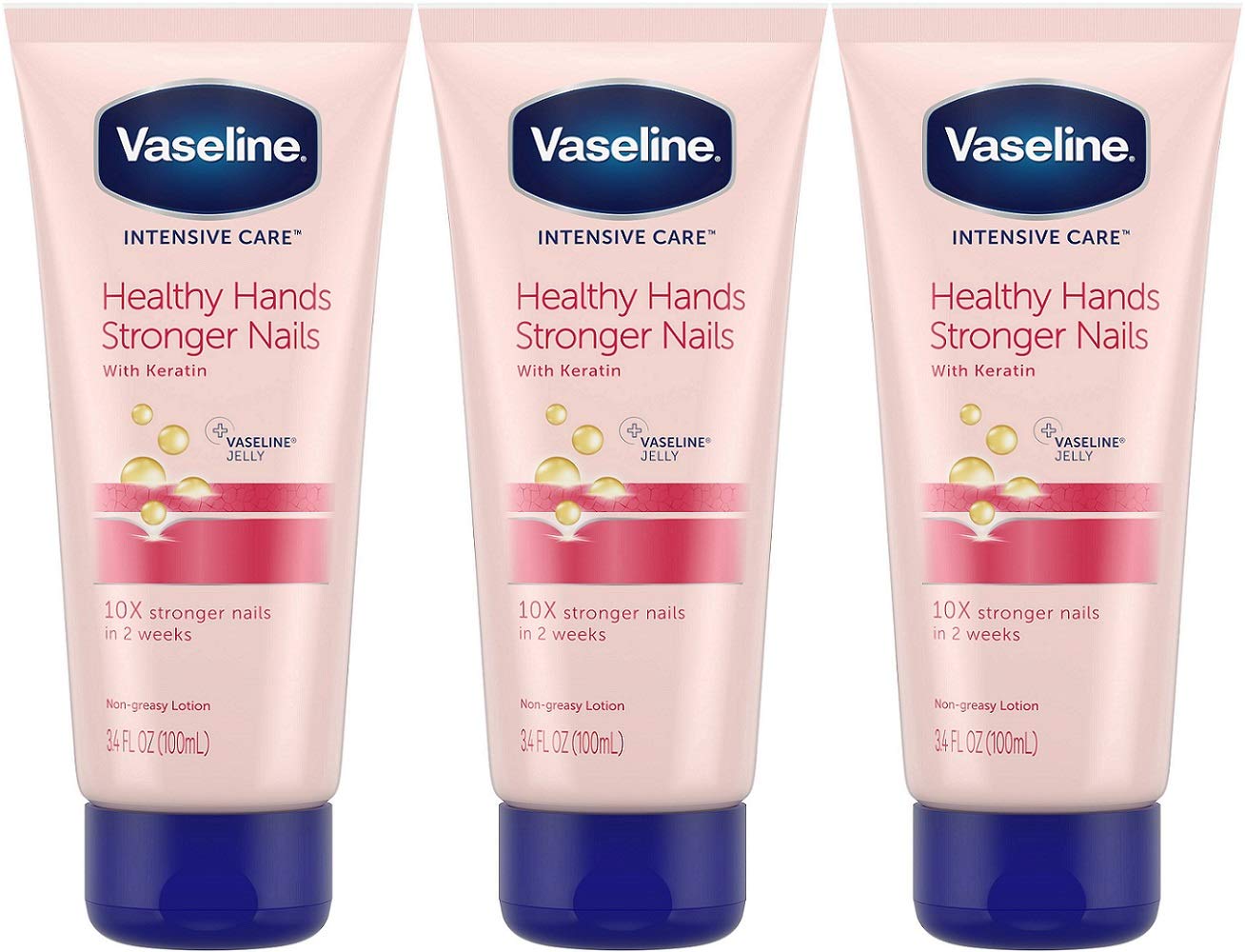 Vaseline Intensive Care Healthy Hands Stronger Nails Lotion pack of 3 tubes for on-the-go moisture and nail support