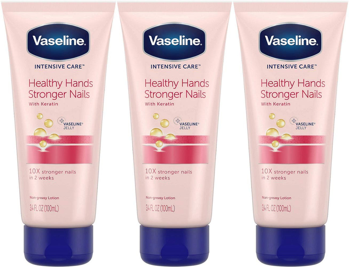 Vaseline Intensive Care Healthy Hands Stronger Nails Lotion pack of 3 tubes for on-the-go moisture and nail support