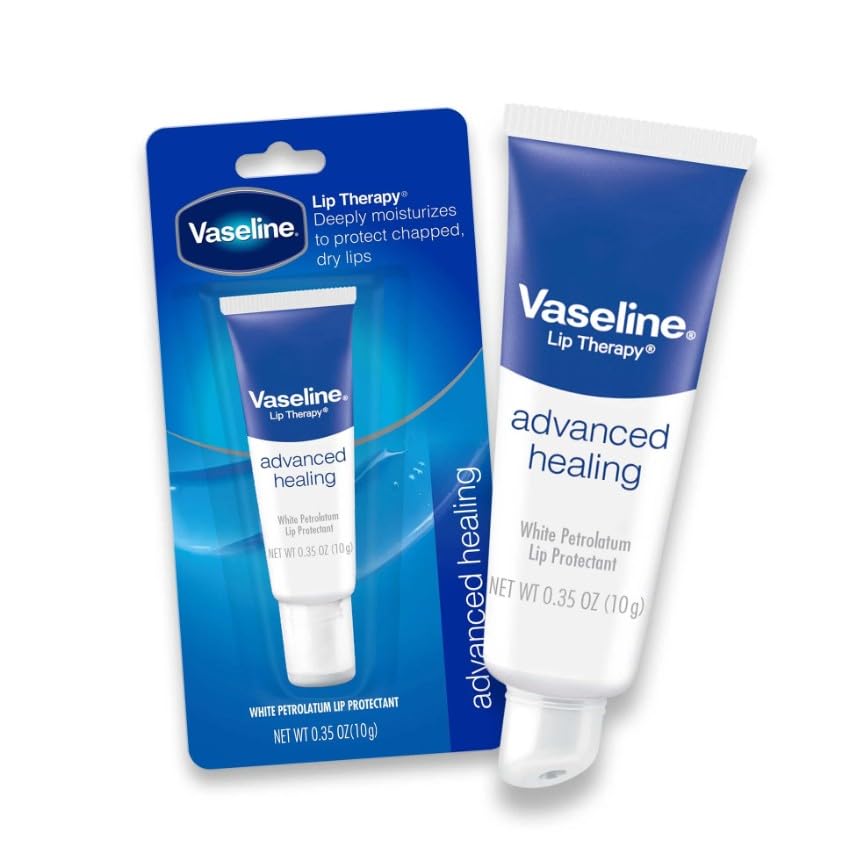 Vaseline Lip Therapy Advanced Formula open-tube shows easy-to-use lip moisturizer