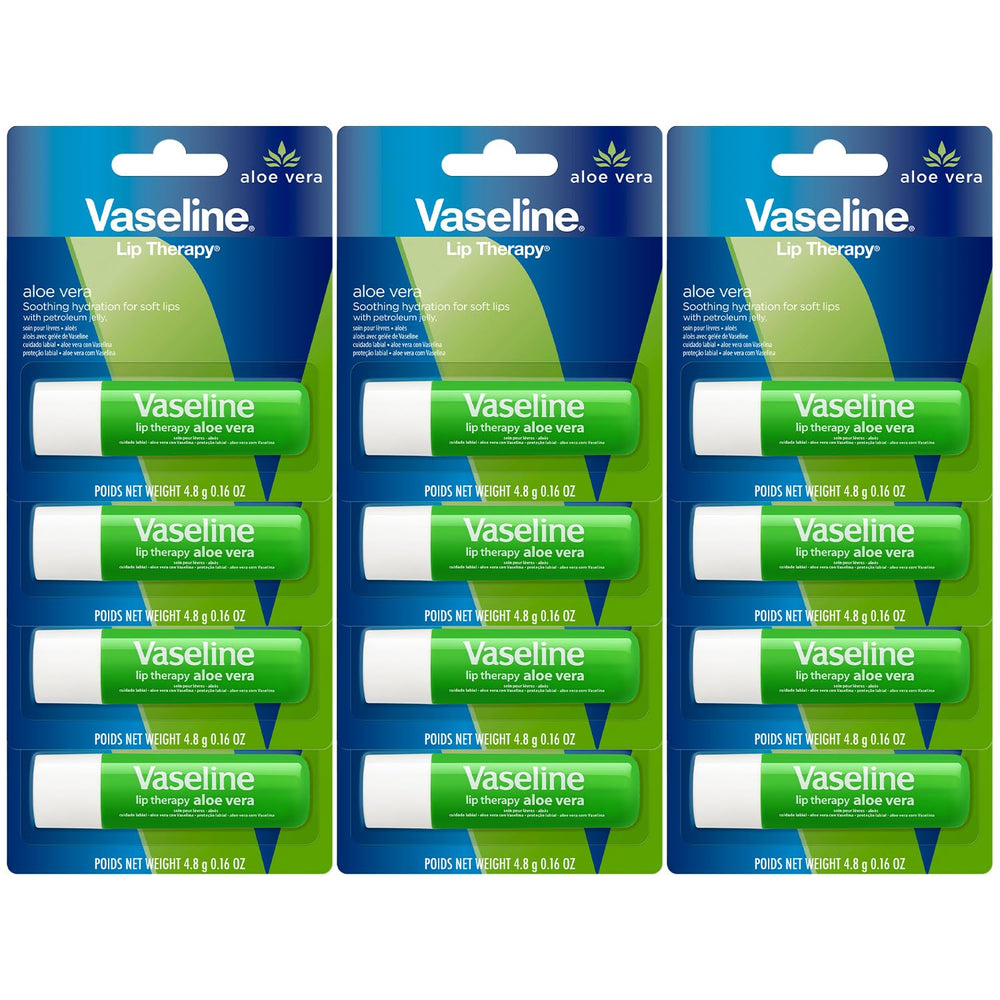 Vaseline Lip Therapy Aloe Fresh 12-pack front view for smooth lip hydration