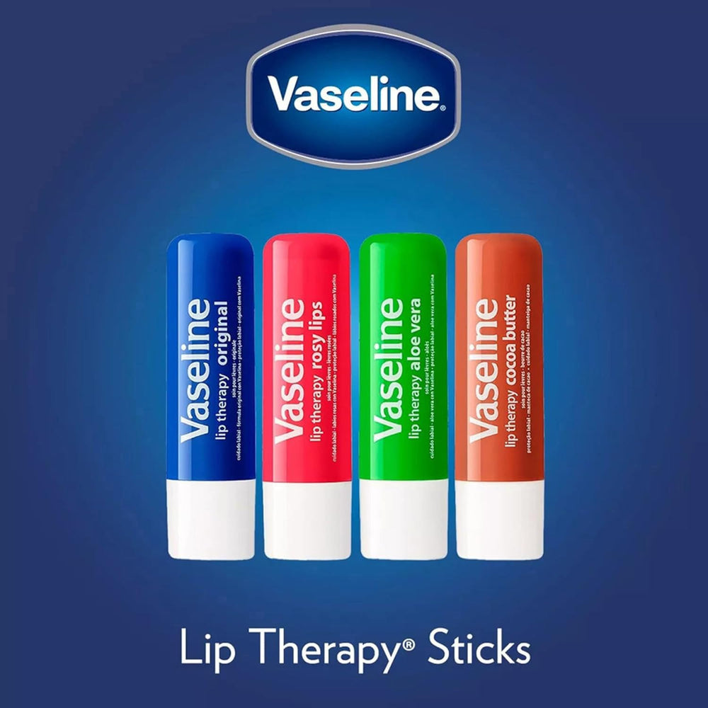 Vaseline Lip Therapy application close-up, smooth glide for dry lips