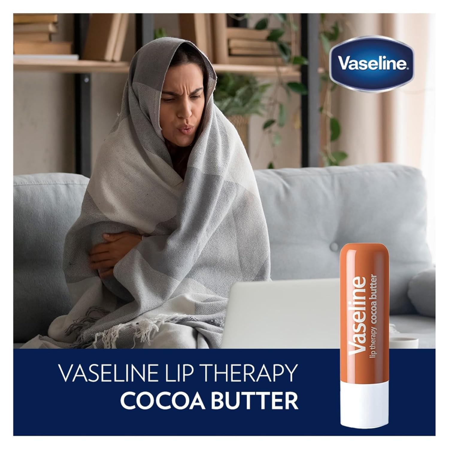 Vaseline Lip Therapy balm on hand for easy lip care
