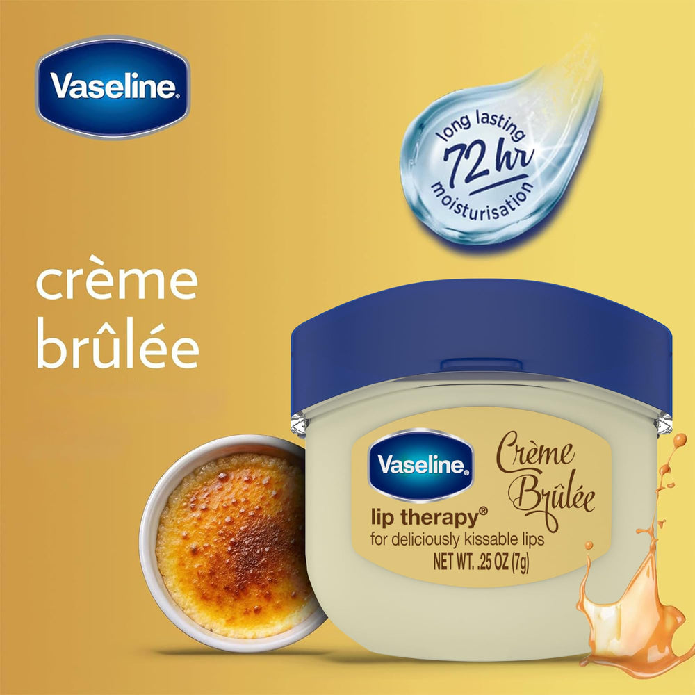 Vaseline Lip Therapy Creme Brulee Mini texture swirl highlights creamy non-greasy feel