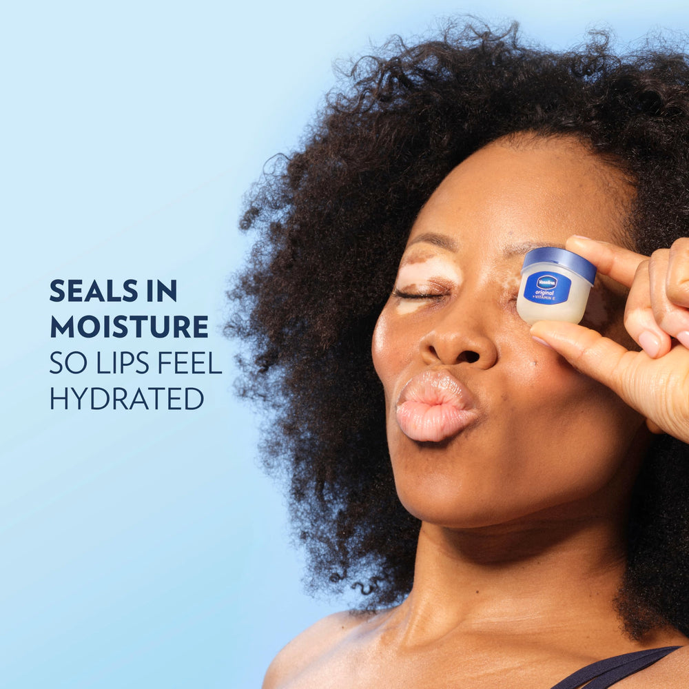 Vaseline Lip Therapy Original Mini moisturizing formula softly nourishes lips.