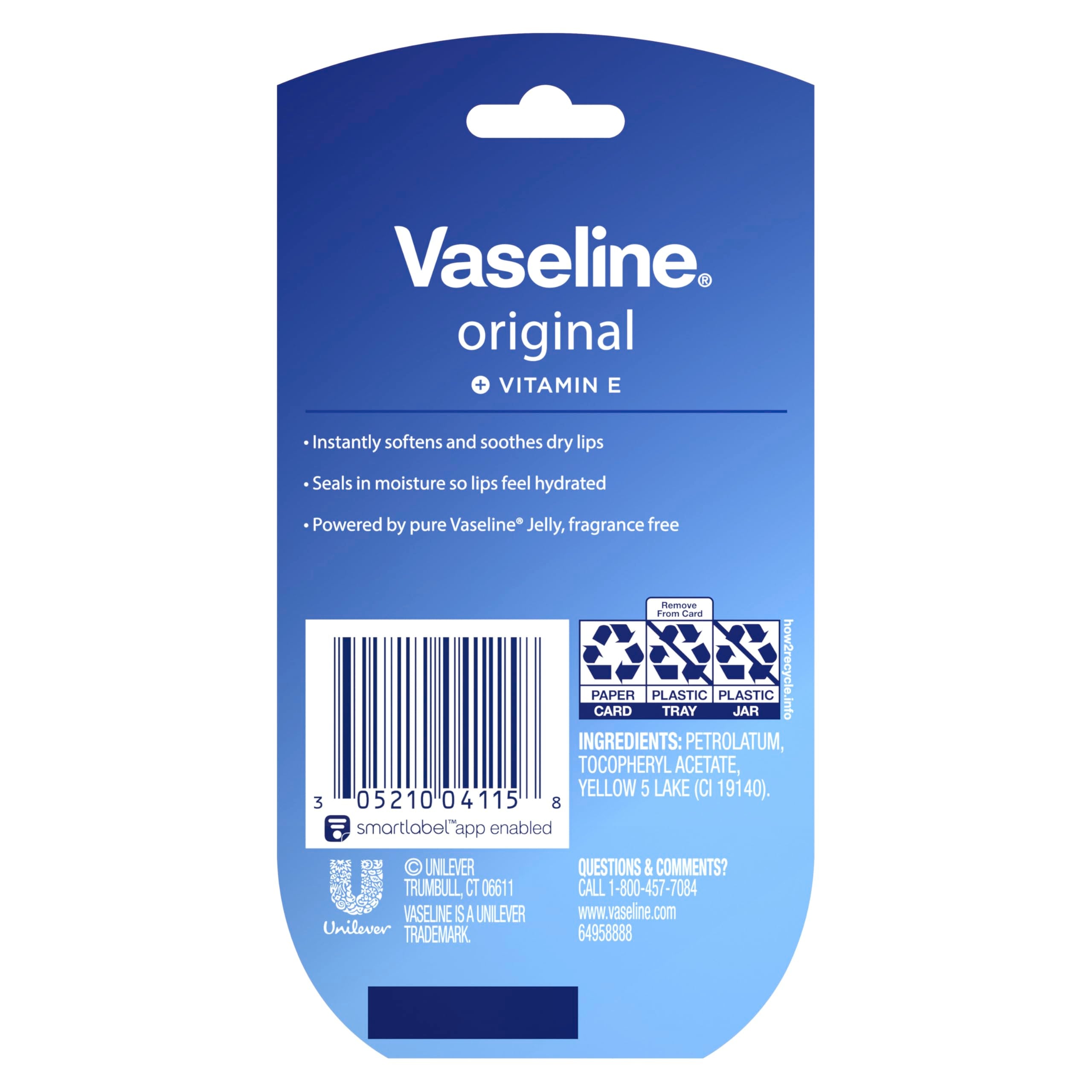 Vaseline Lip Therapy Original Mini tube open swatch showing instant moisture.