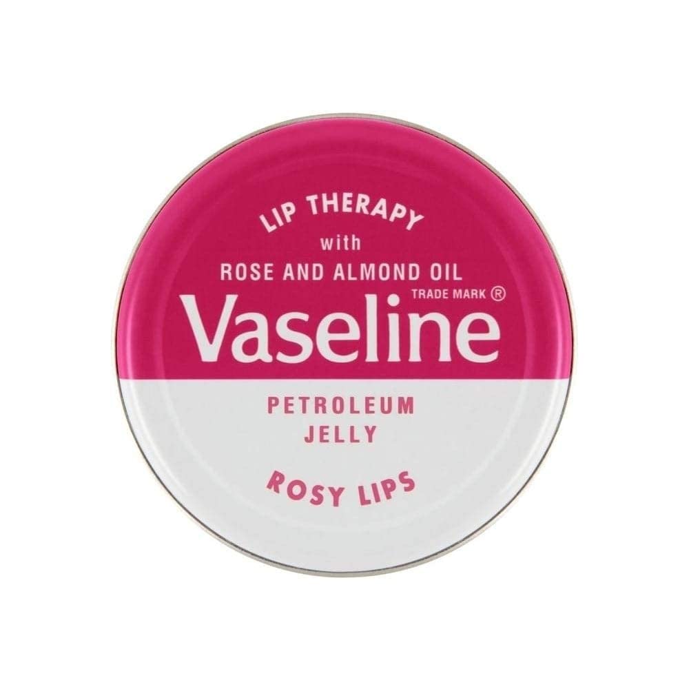 Vaseline Lip Therapy Rosy Lips Tin close-up, natural glossy tint