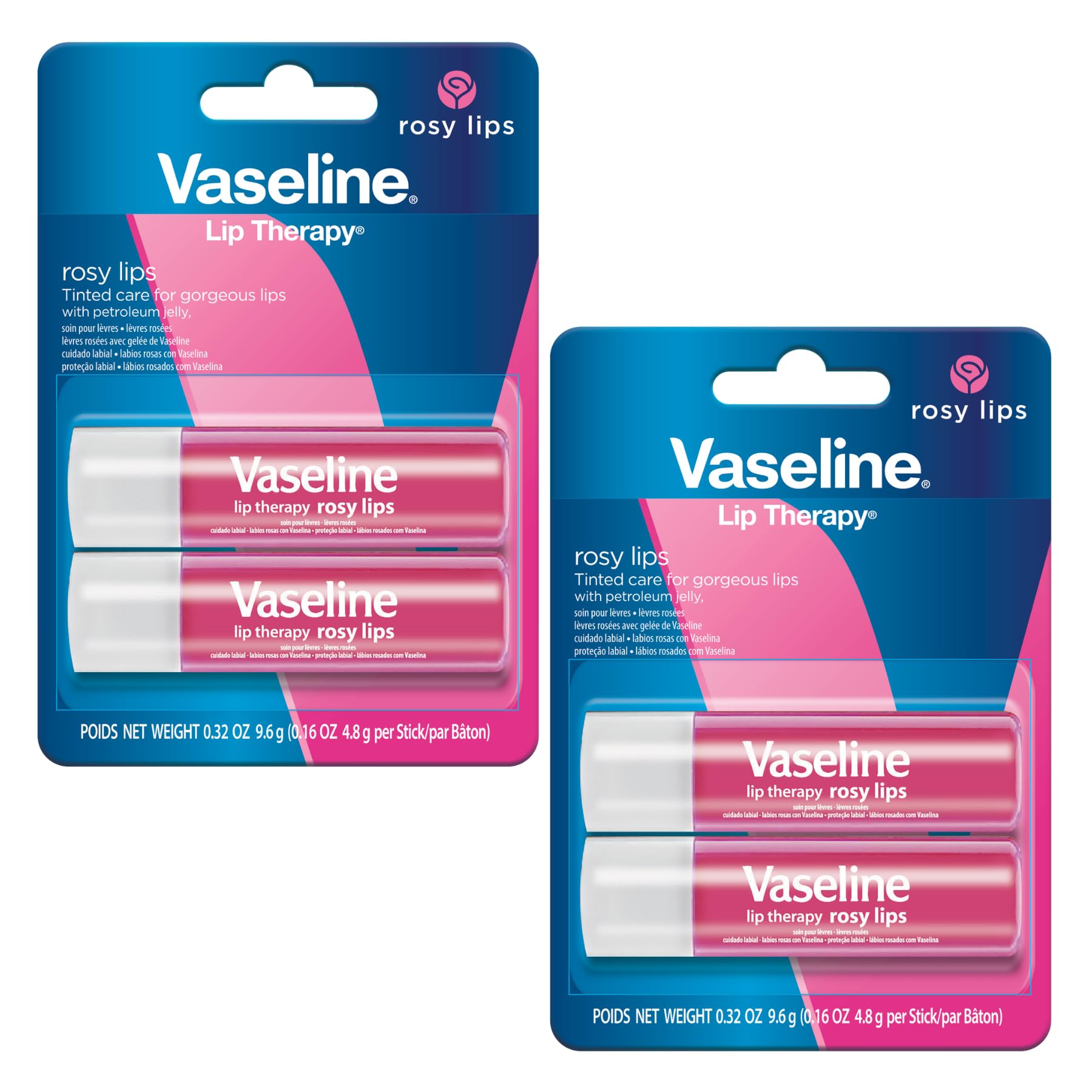 Vaseline Lip Therapy Rosy stick close-up shows subtle rosy tint for hydrated lips