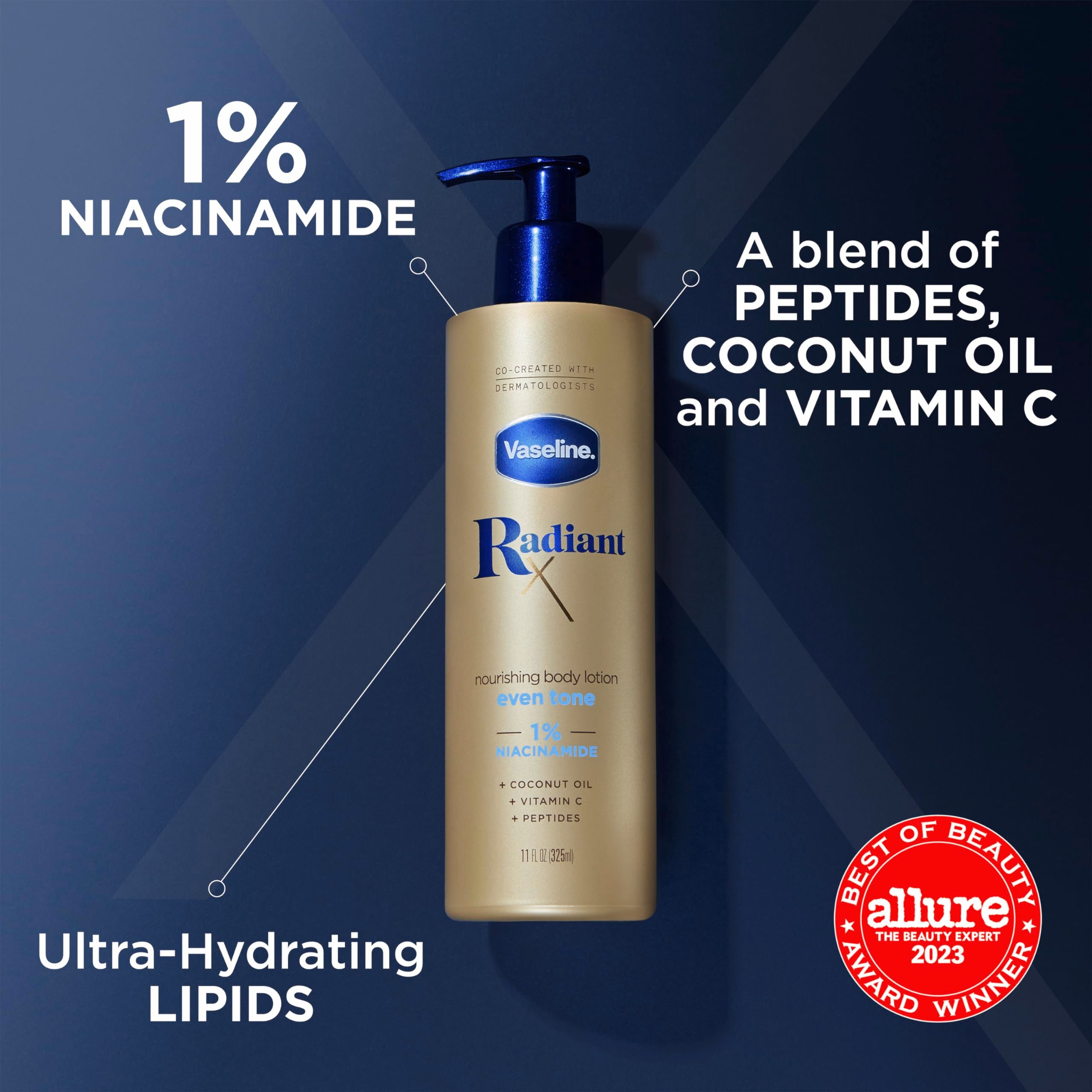 Vaseline Radiant X Even Tone back label closeup indicating sensitive-skin friendly formula