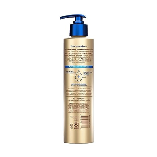 Vaseline Radiant X Even Tone lotion texture closeup highlights fast absorption