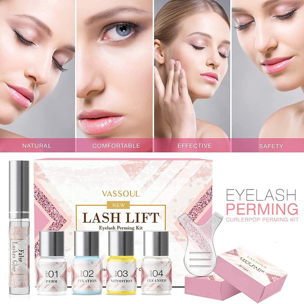 VASSOUL lift pads in use during eyelash curling.
