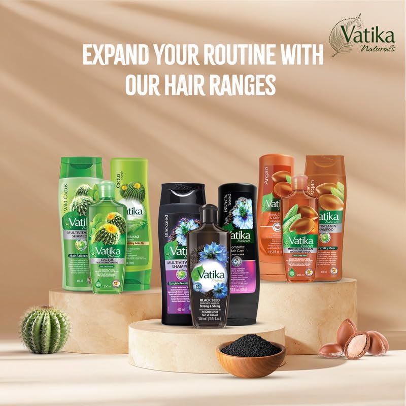 Vatika Naturals Blackseed ingredients herbs closeup emphasizes natural herbal blend.
