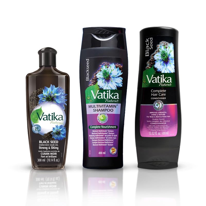 Vatika Naturals Blackseed shampoo bottle front for strong roots and glossy shine.