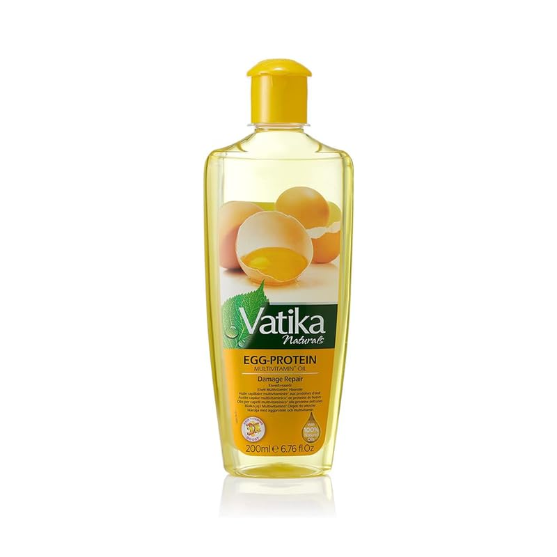 Vatika Naturals Egg Protein Hair Oil bottle front for nourished, radiant hair.