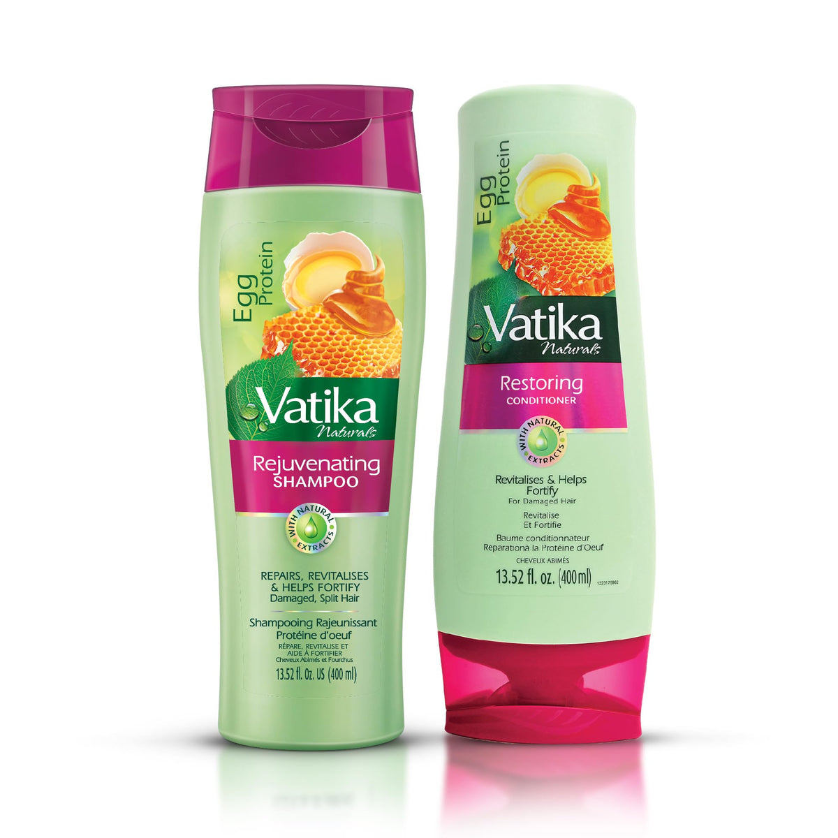 Vatika Naturals Egg Protein Shampoo bottle showcasing strength-boosting formula for resilient hair