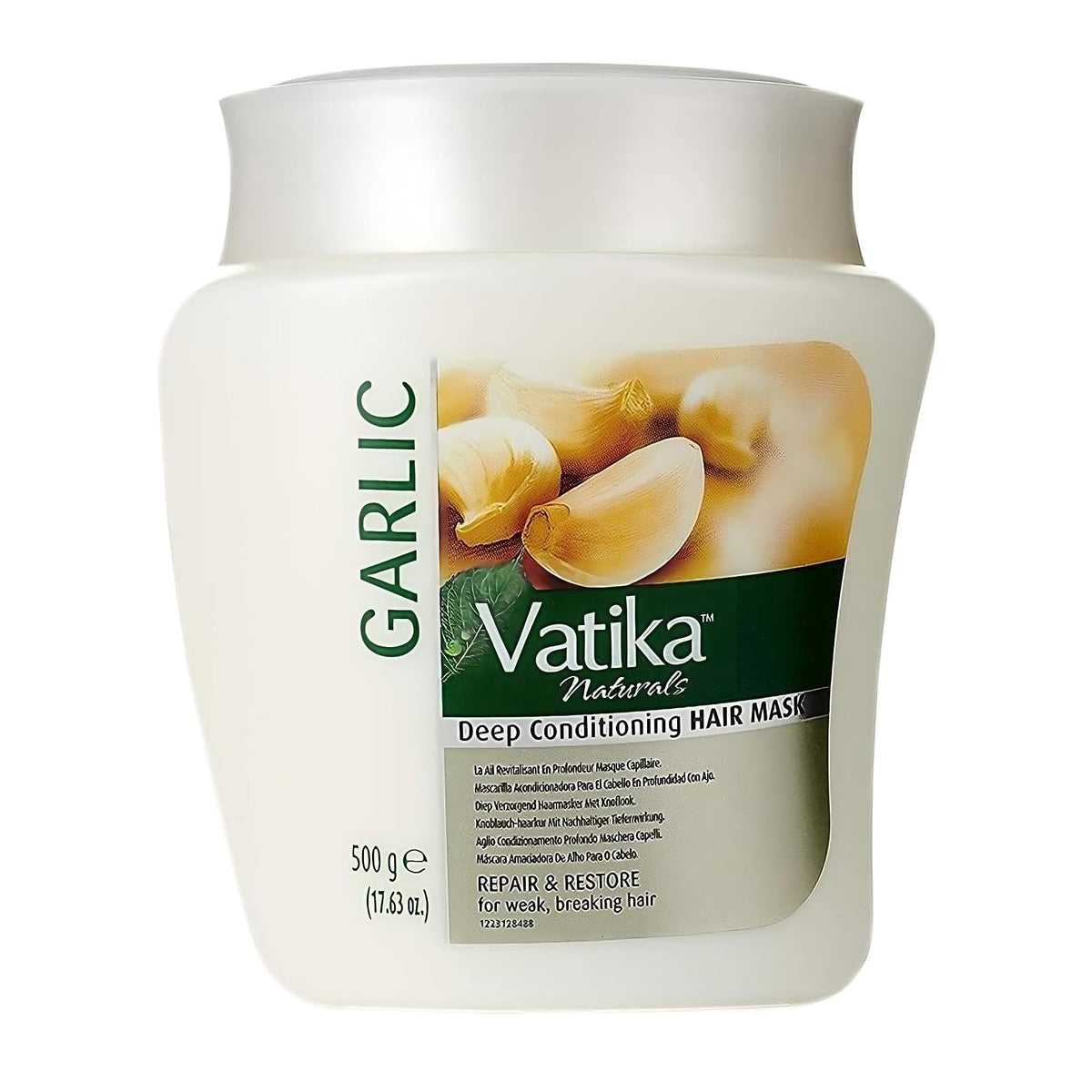 Vatika Naturals hot oil hair mask garlic – close-up of garlic-infused formula for nourishment.