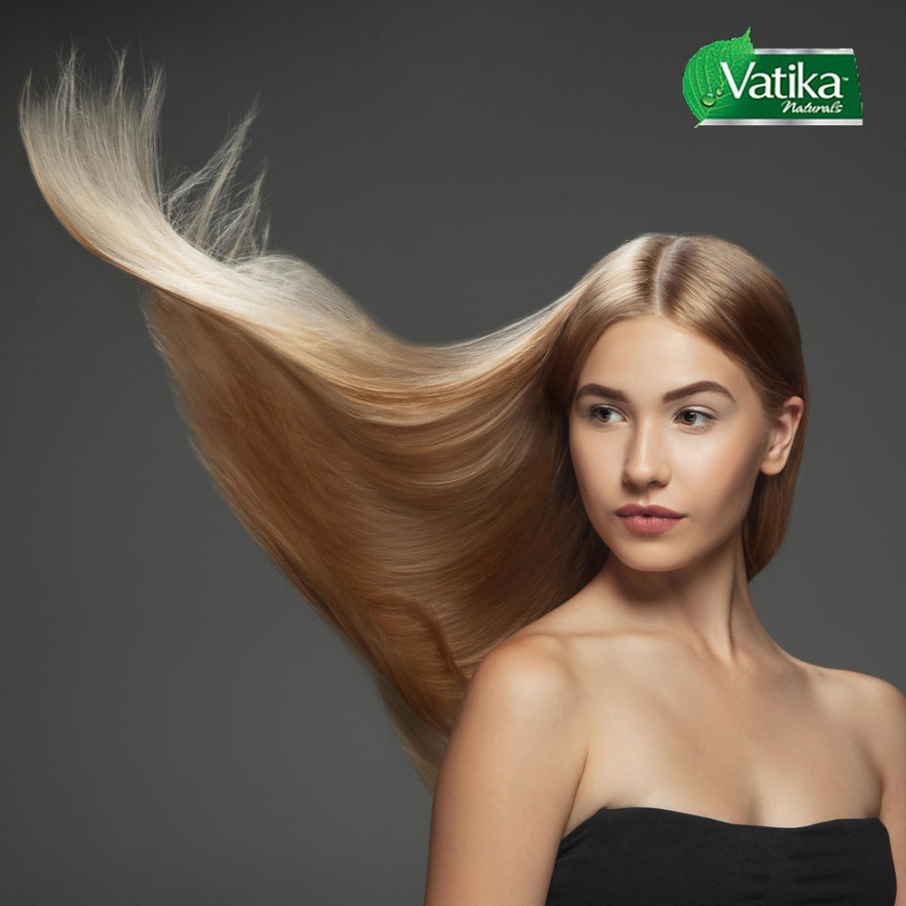 Vatika Naturals hot oil hair mask hair shine – hair after use shows natural shine.