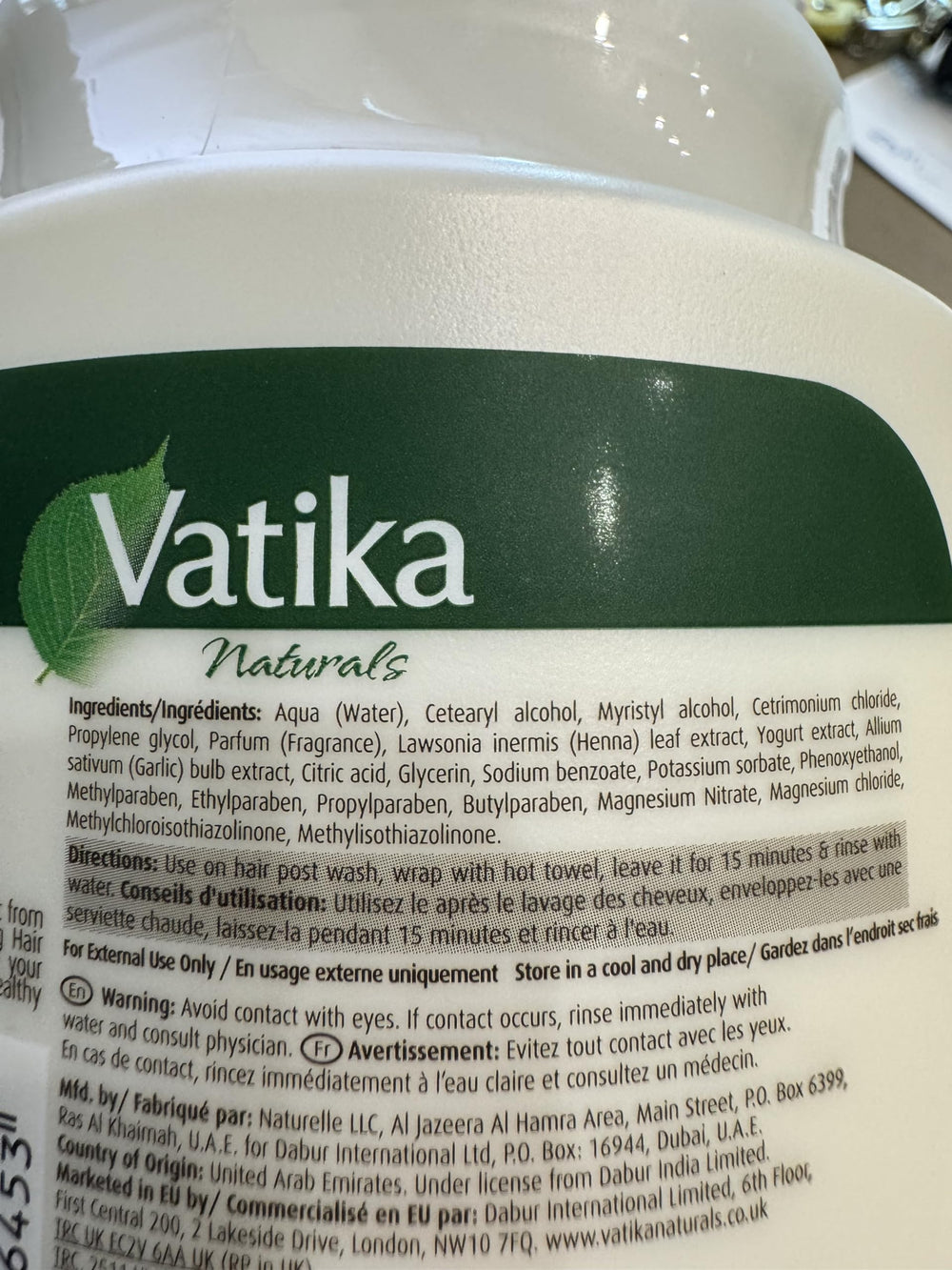 Vatika Naturals hot oil hair mask jar closeup – premium packaging and product detail.