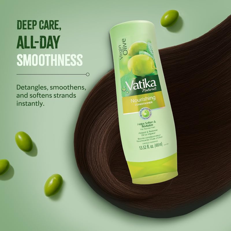Olive frizz-control effect on hair via Vatika Naturals trio
