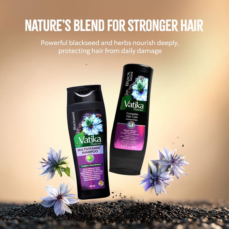 Vatika Naturals Shampoo bottle closeup highlighting herbal formula