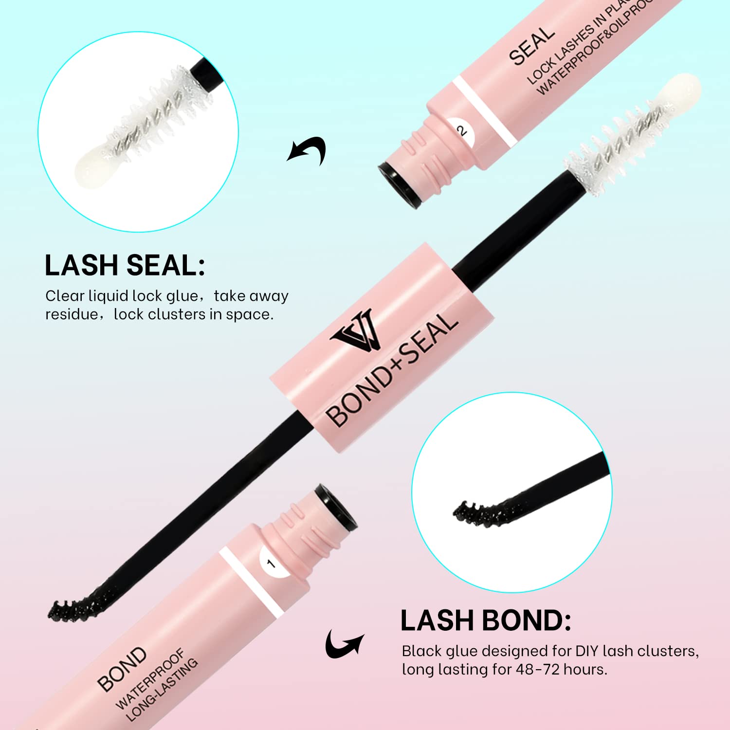 VAVALASH cluster lash glue with spiral brush for even bonding.