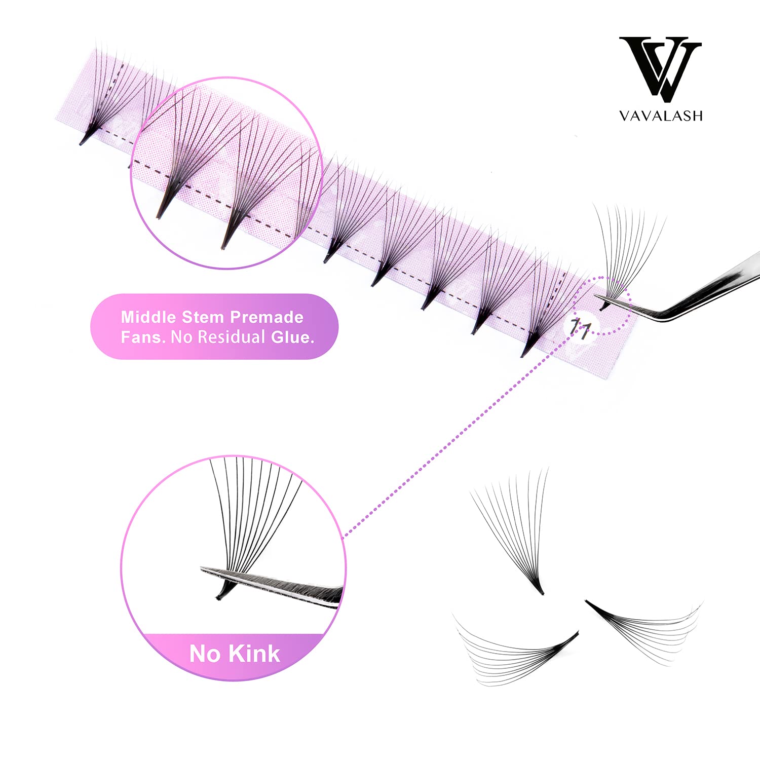 VAVALASH handmade volume fans with thin base for easy blending.