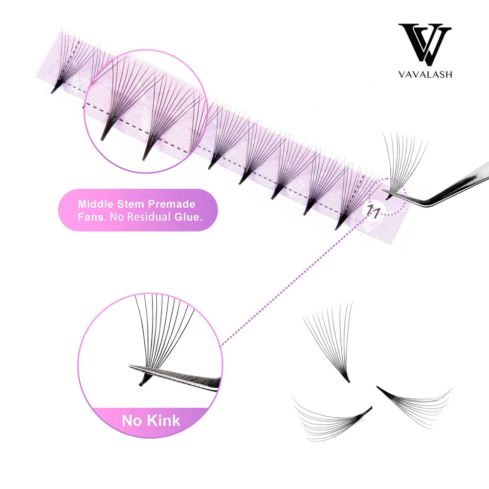 VAVALASH handmade volume fans with thin base for easy blending.