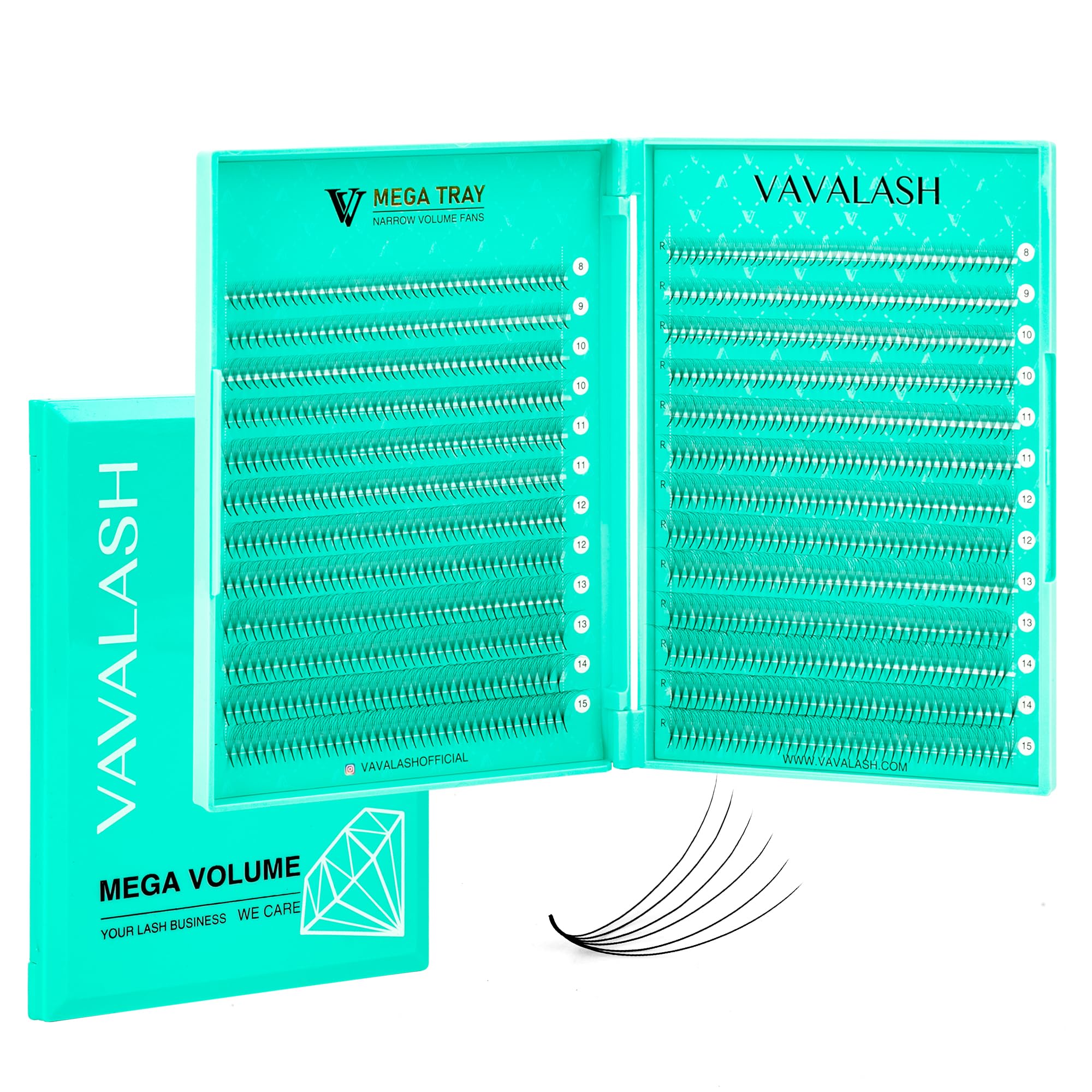 VAVALASH premade fans close-up with fluffy tips for soft volume.