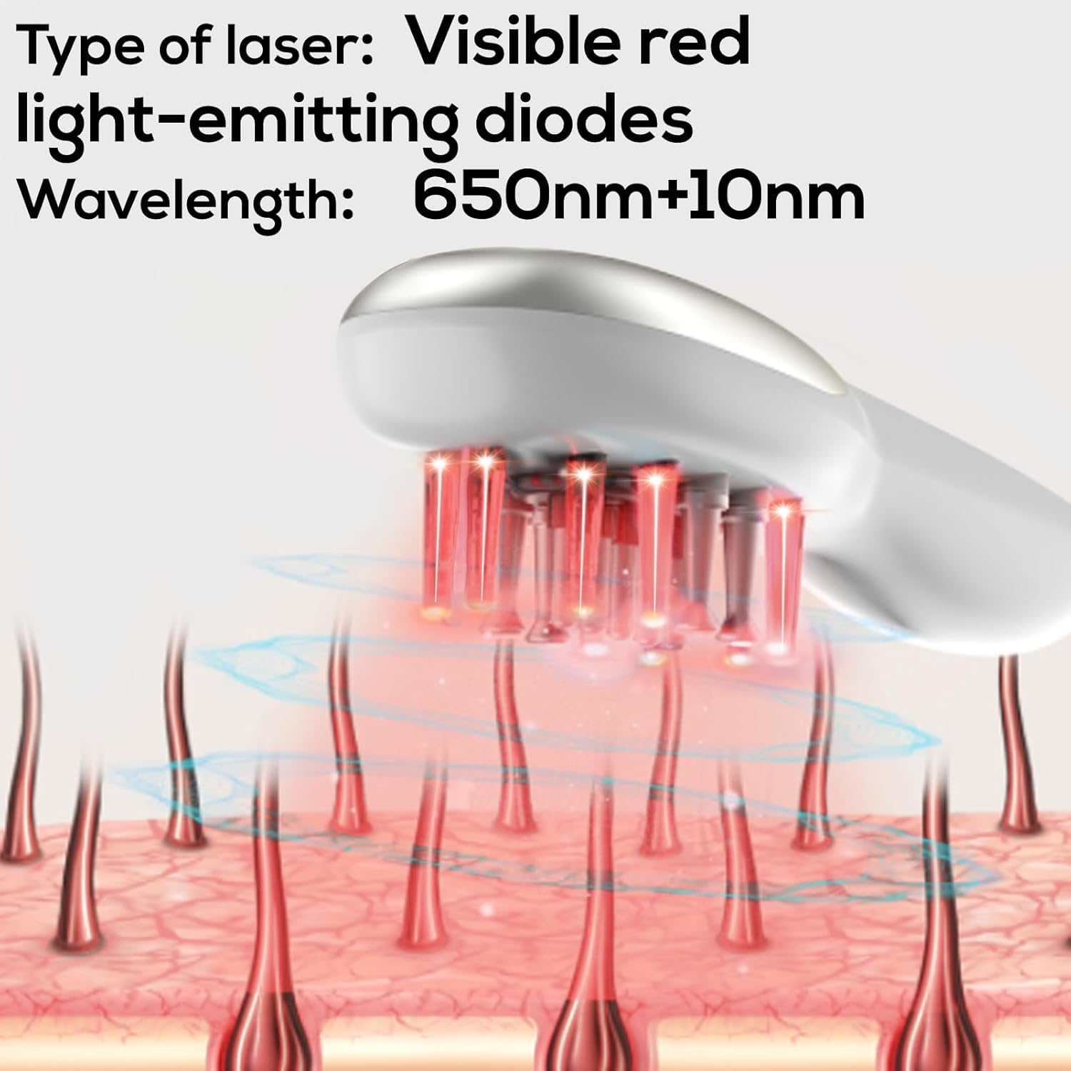 Vavis Lasercomb-001 diode closeup highlights seven safe energy points for consistent treatment.