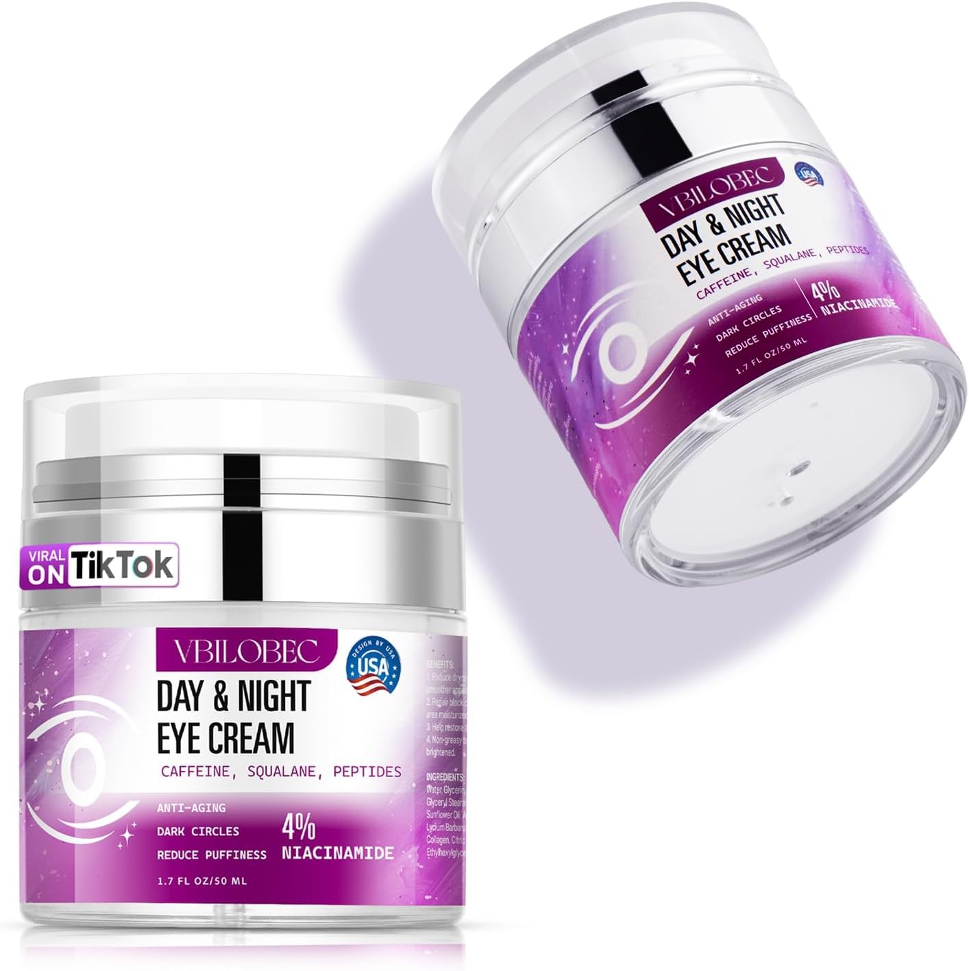 Vbilobec caffeine eye cream bottle shows a silky texture for daily eye care