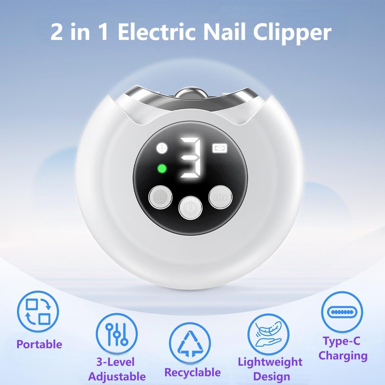 VBXBKC nail clipper with LED display showing speed levels
