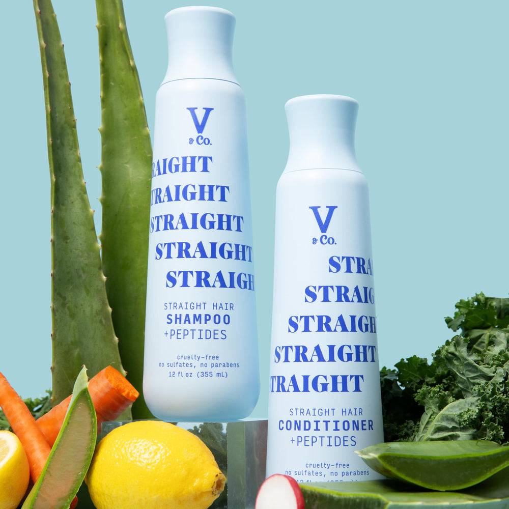 V&Co aloe juice graphic suggesting softer, shinier hair