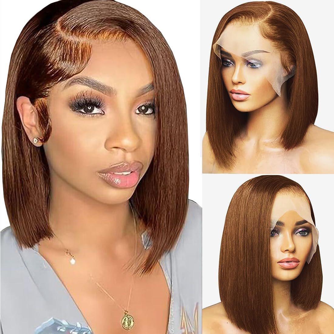VCVVCV brown bob wig 12-inch lace front for natural movement and easy daily styling.