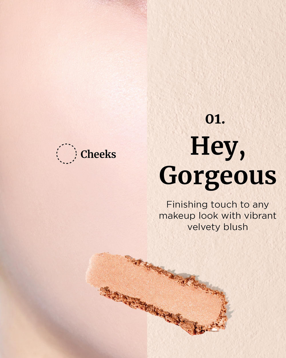 VDL Cheekstain Blusher velvet powder texture delivers a soft natural flush