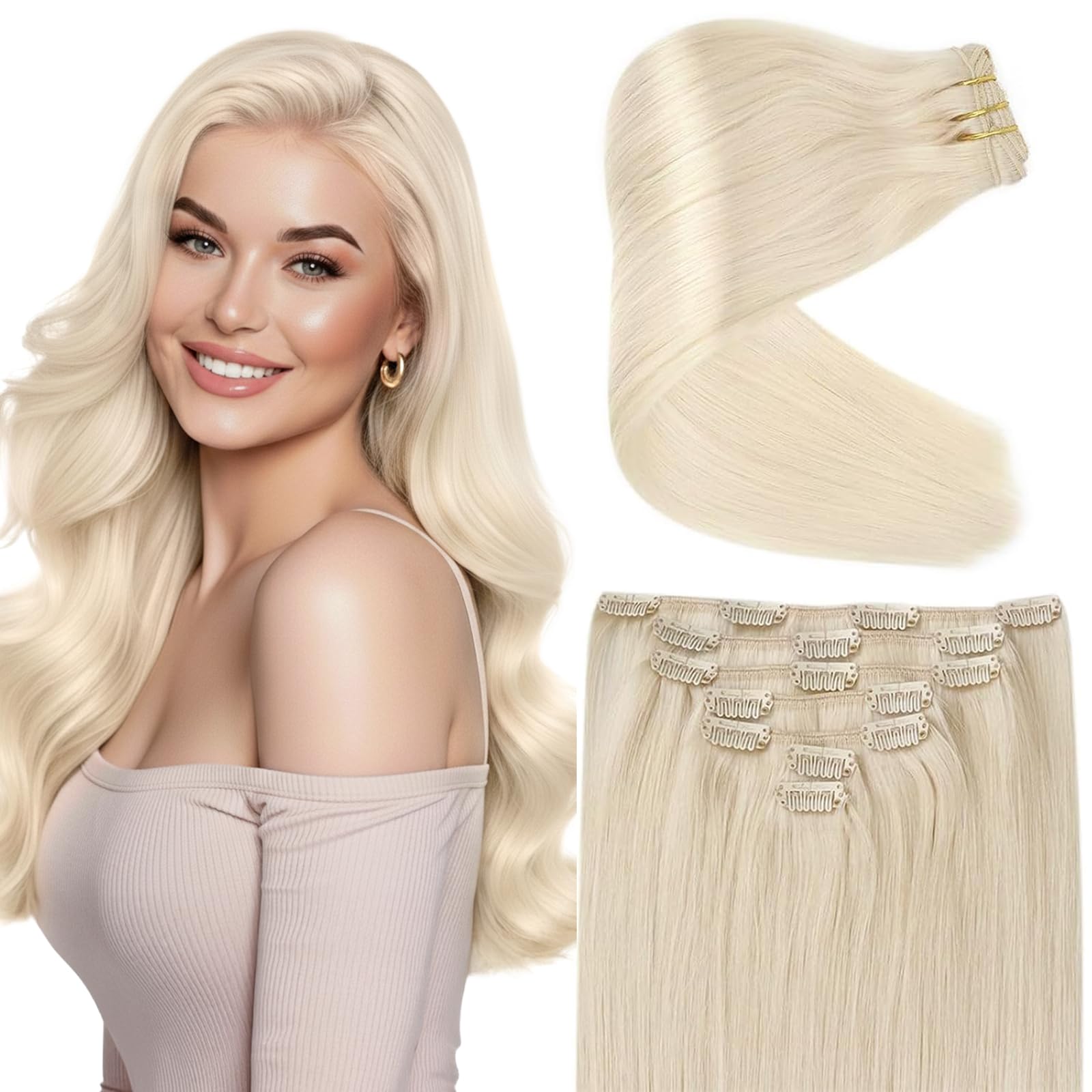 Ve Sunny blonde clip-in pack 7 pieces 18 inches for quick volume boost.
