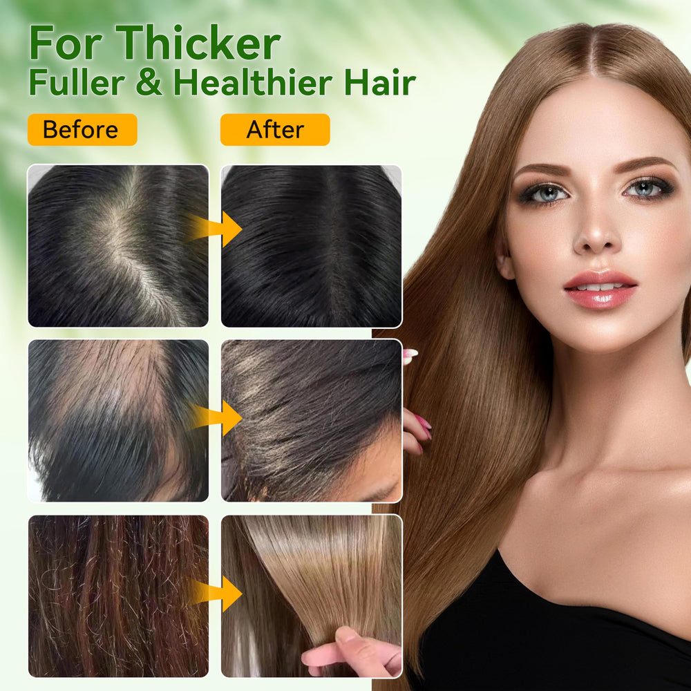 Veakoo Batana Oil hair growth image suggests thicker, shinier hair possibilities.