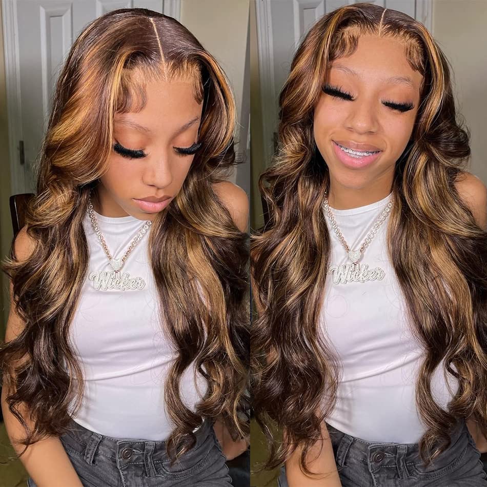 Veally body wave highlight lace front wig shows natural hairline with soft baby hairs for realism.