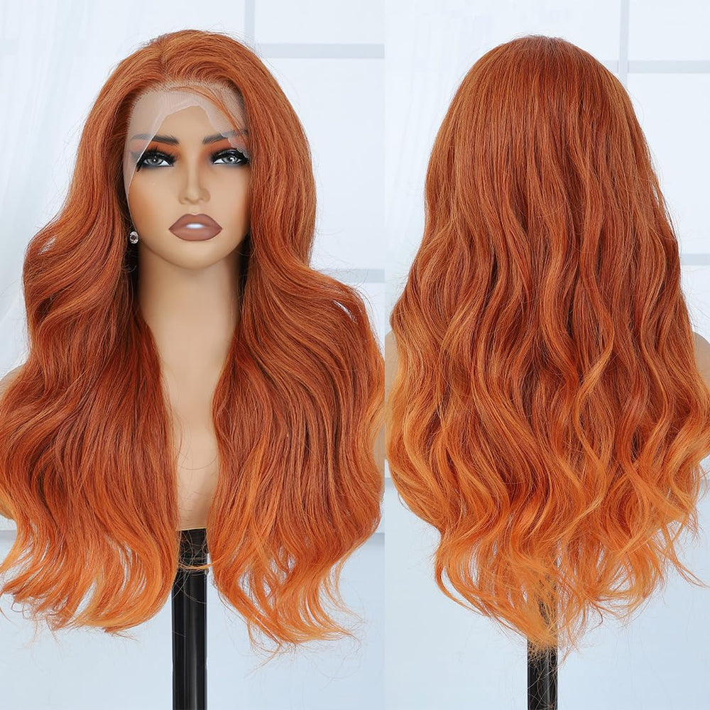 Veally ginger orange lace front wig, close-up hairline highlighting baby hairs.