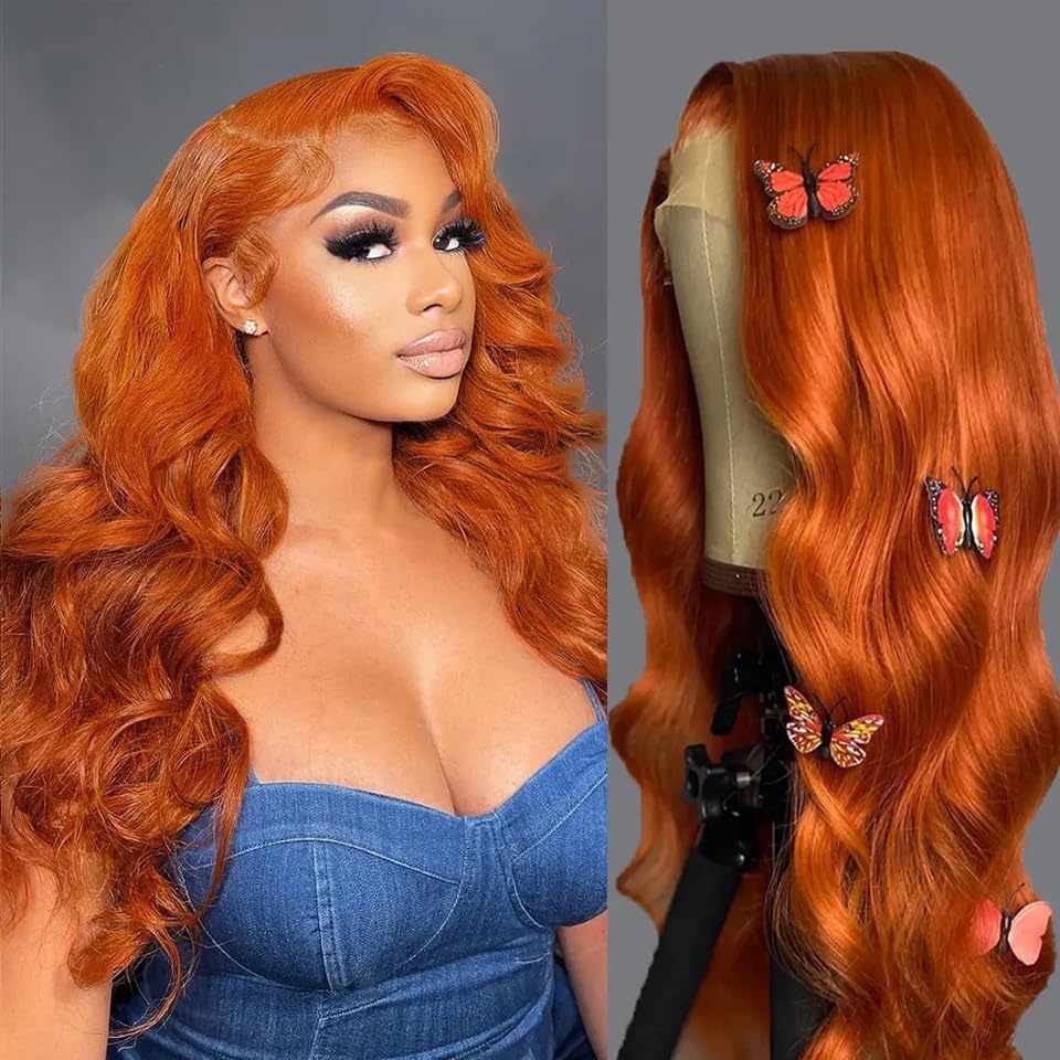 Veally ginger orange lace front wig, front view showing a natural hairline.