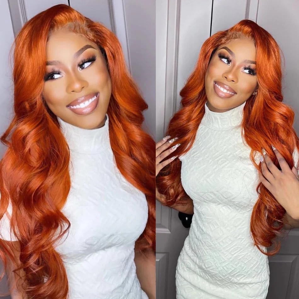 Veally ginger orange lace front wig, packaging includes care guidance.