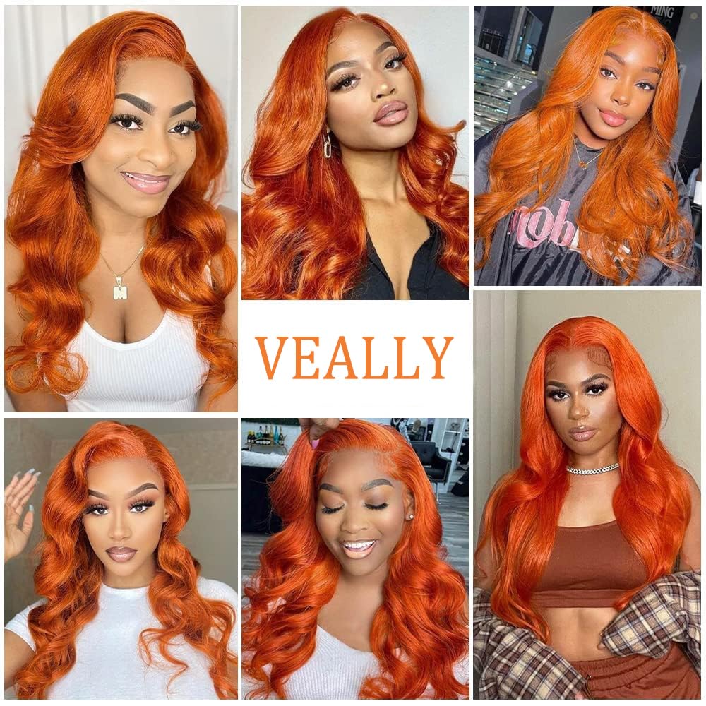 Veally ginger orange lace front wig, soft synthetic fiber feels light and comfortable.
