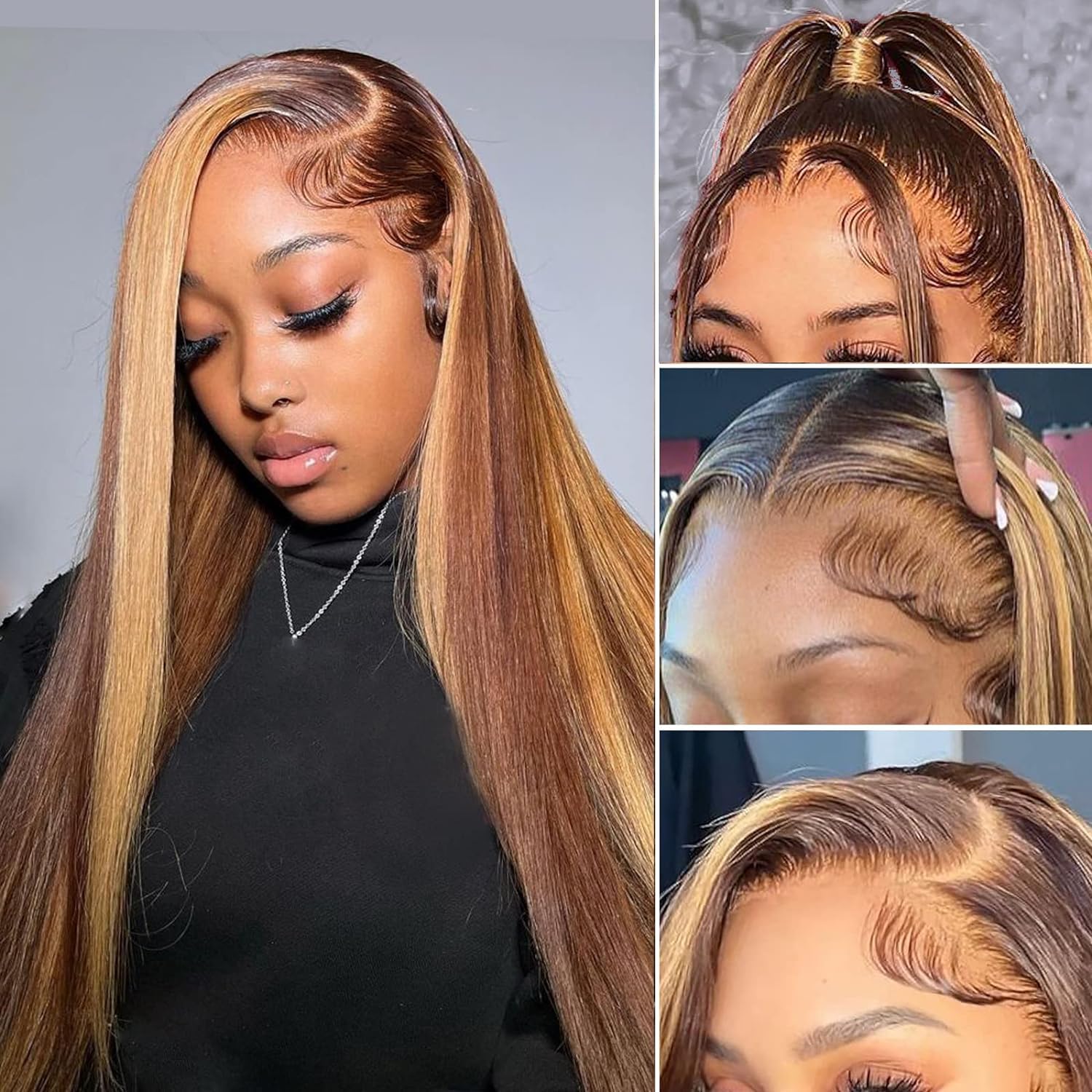 Veally highlight lace front wig back view reveals full, even length and natural flow.