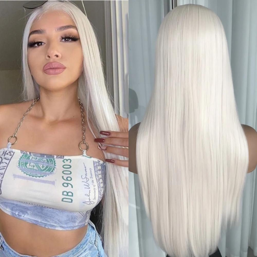 Veally platinum-blonde wig heat-resistant fiber withstands styling heat safely