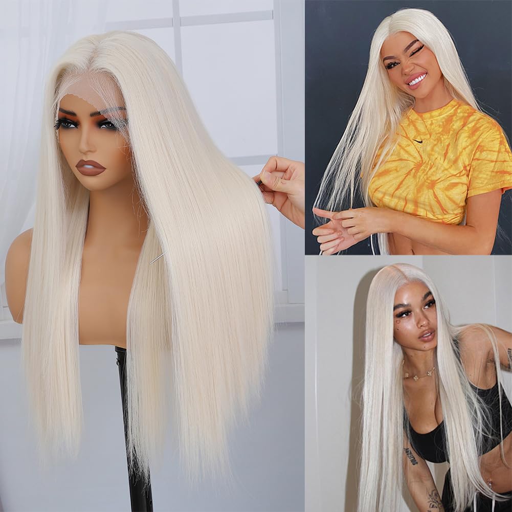 Veally platinum-blonde wig lace-front detail highlights baby hairs for realism