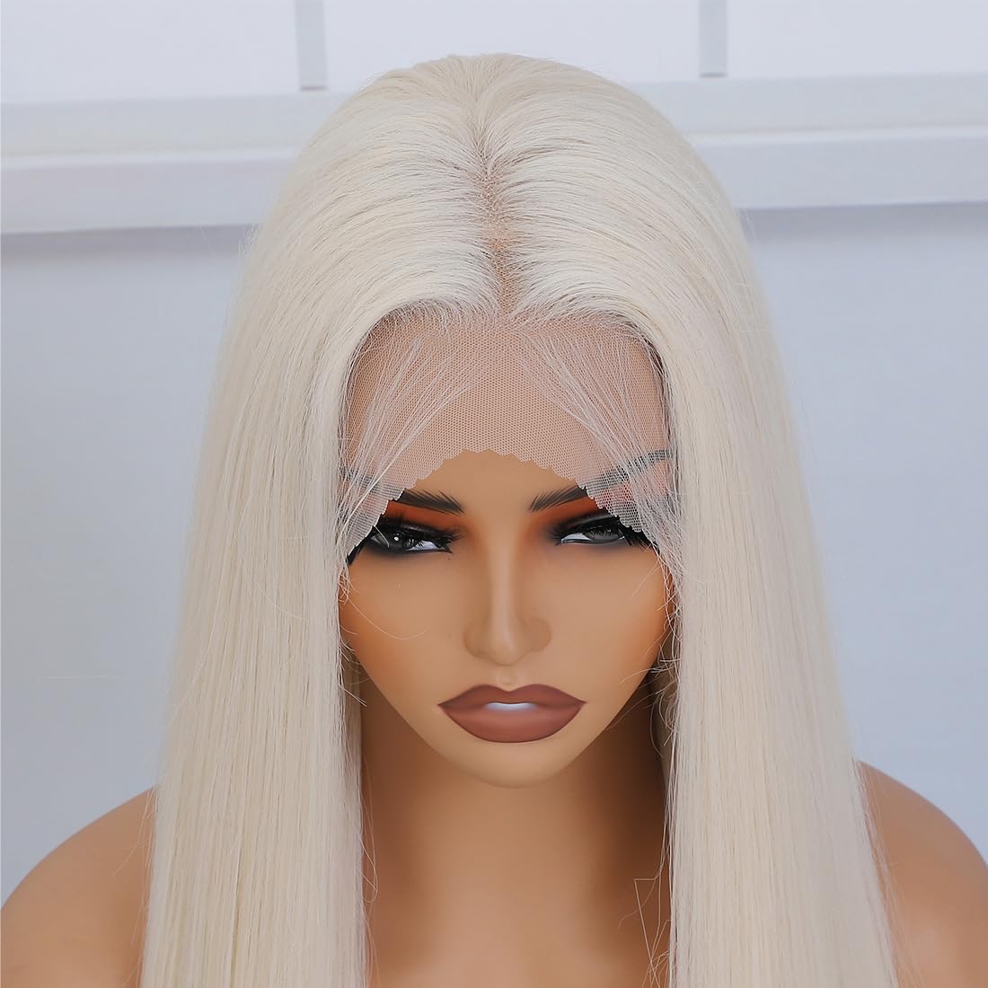 Veally platinum-blonde wig on-model demonstrates everyday styling possibilities