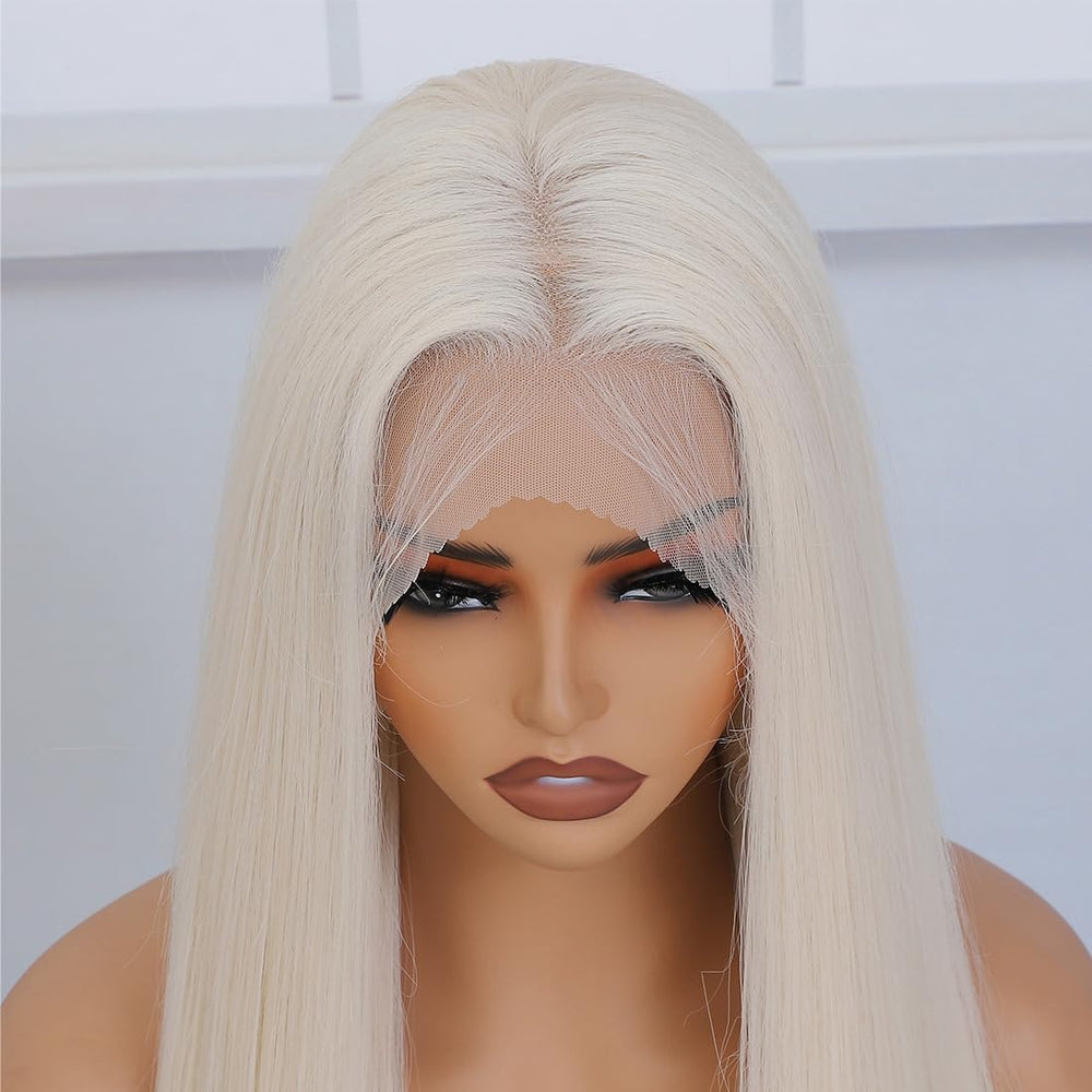 Veally platinum-blonde wig on-model demonstrates everyday styling possibilities