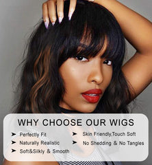 Veally short wavy bob wig with bangs back view for sleek silhouette.