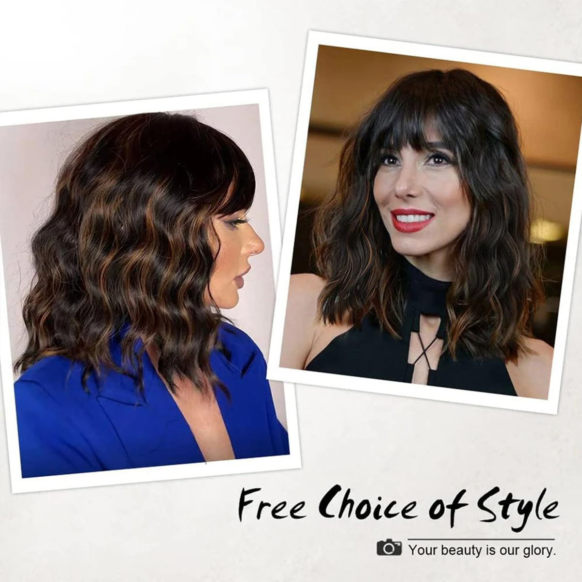 Veally short wavy bob wig texture close-up highlights hair realism.