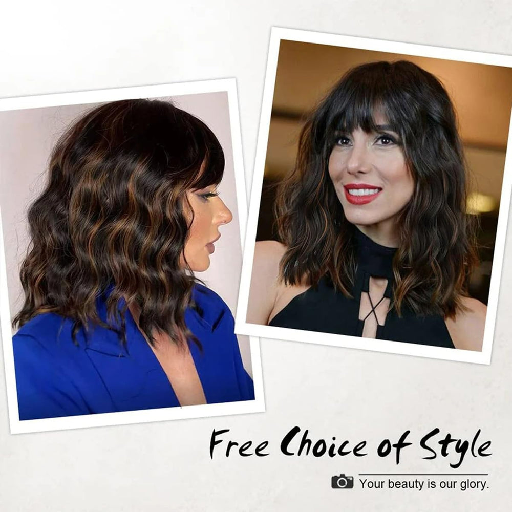 Veally short wavy bob wig texture close-up highlights hair realism.