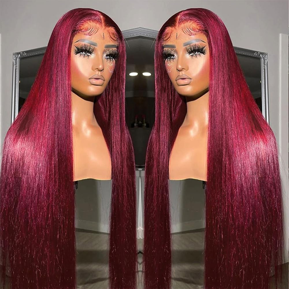 Veally wine red straight lace front wig ready-to-wear and pre-plucked.