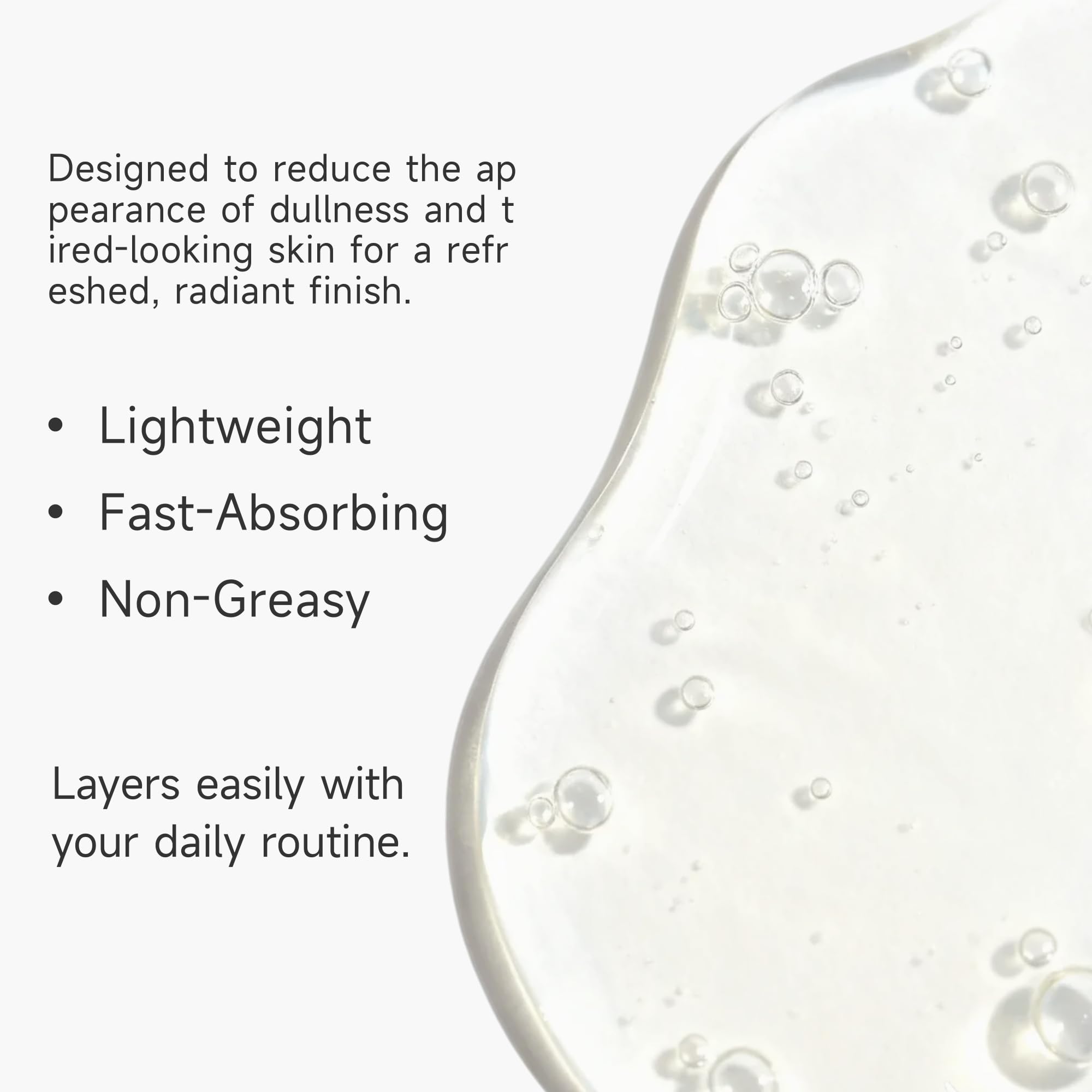 Vectium niacinamide serum texture closeup showcases a silky, non-greasy finish.